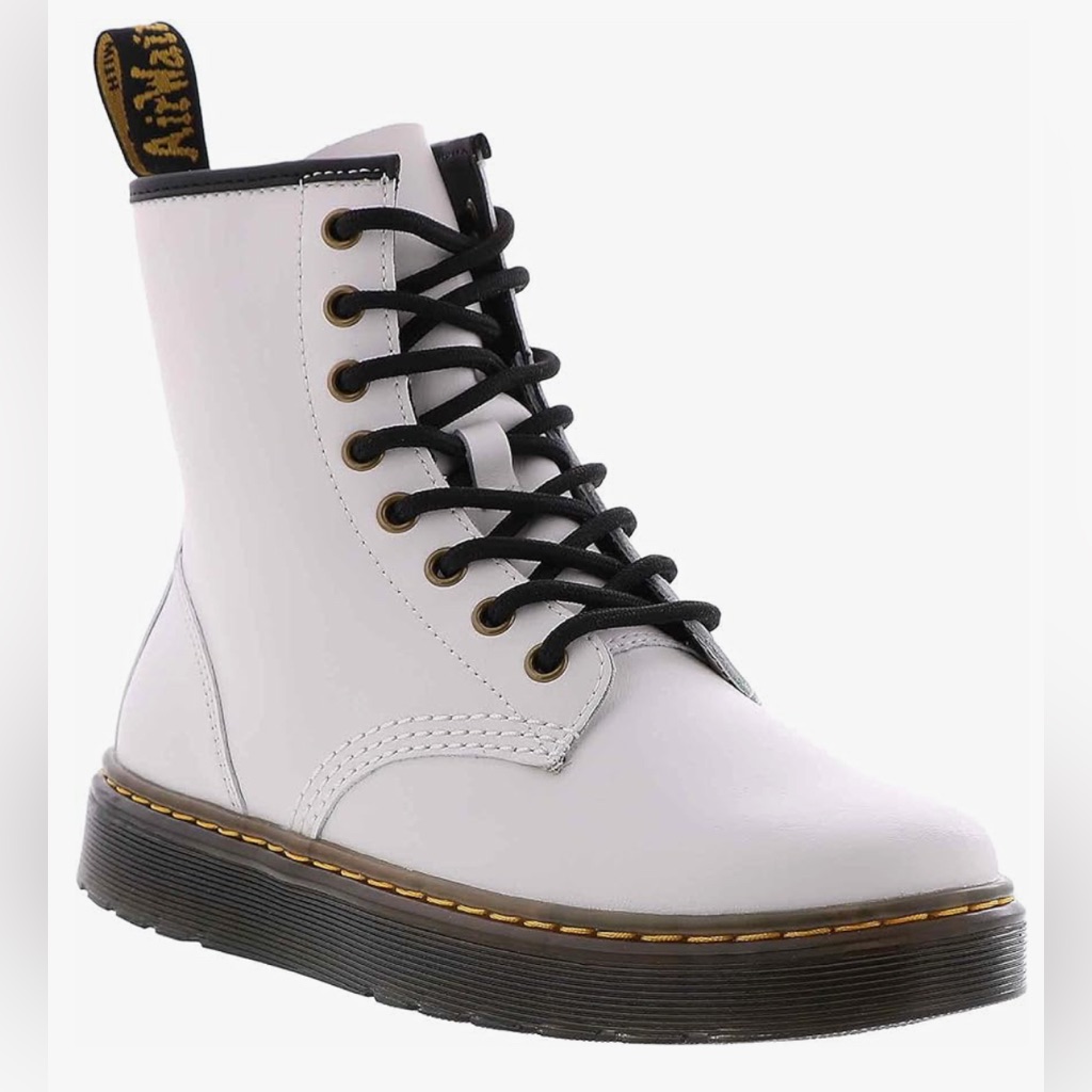 Dr Martens Zavala T Lamper Comba White Leather Lace-Up Boots Women Size 8 New